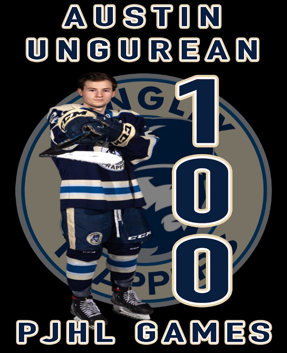 Congratulations to fourth year veteran and all around nice guy Austin Ungurean @ungurean7 who will be playing in his 100th Pacific Junior Hockey League game this evening as ‘Ungy’ and the Trappers face-off against the Delta Ice Hawks. Ungurean has accumulated 9 Goals and 16 Assists for 25 Points in his Junior career. He took home the award for Guzzo’s best teammate last season and is continuing in the tradition of leadership this year.

Congratulations Austin! 

Go Trappers Go!