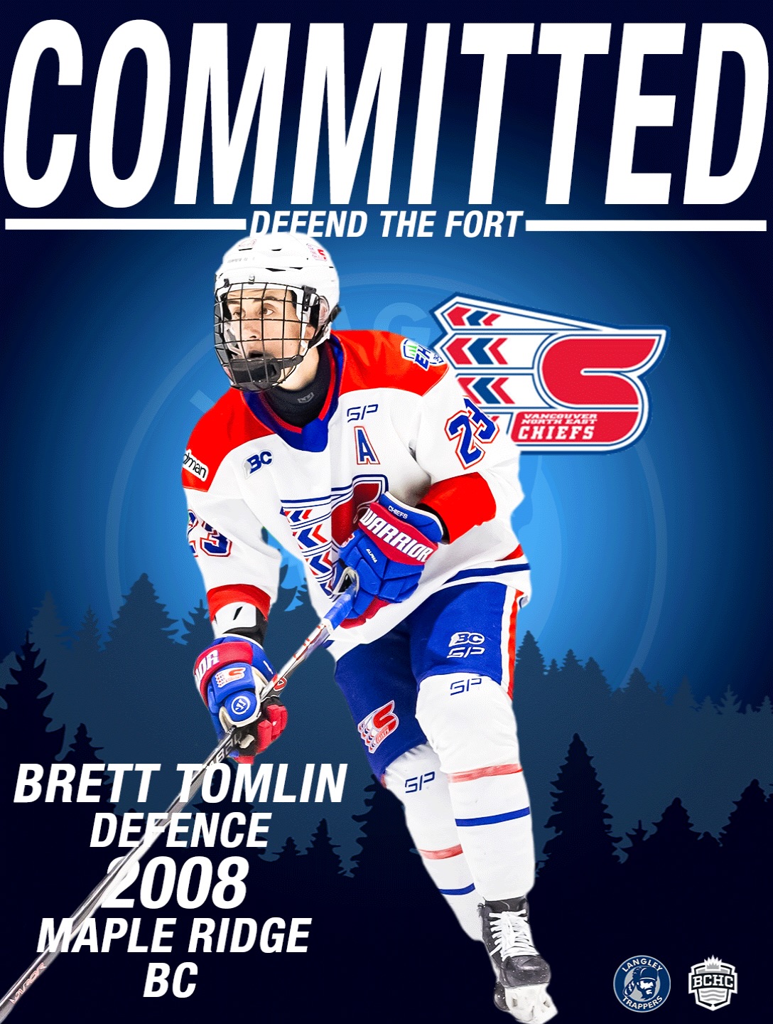 The Langley Trappers are proud to announce the commitment of Brett Tomlin (Defence-2008). Tomlin joins the Trappers from the Northeast Chiefs BCEHL program where he has spent the past three seasons. Tomlin is very responsible and agile. He’s consistently winning corner battle’s and executing zone exits. “We are excited to work with Brett this season and encourage him to get up ice and into the rush. He’s a smooth skater who plays heads up hockey which allows him to see plays unfold”—Coach Bakken. 

We have confidence Tomlin will become one of the premier defensemen in the league.

Go TRAPPERS Go!

#defendthefort #rolltrapps #trapphouse