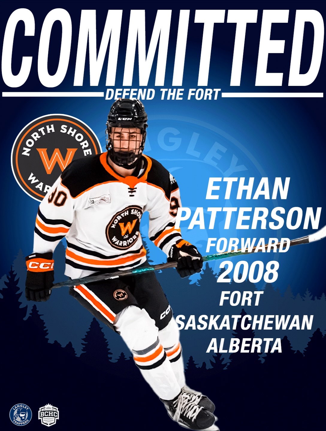 The Langley Trappers are proud to announce the commitment of Ethan Patterson (Forward-2008). Patterson joins the squad from the CSSHL North Vancouver Warriors U18 Prep team. A resident of Fort Saskatchewan Alberta, Patterson is a fast and skilled player who brings energy and skill to the Trappers front end.

 Ethan is a welcomed addition to the team and we are excited to see him in the Trappers Cream and Blue this season.

Go TRAPPERS Go!

#defendthefort #rolltrapps trapphouse