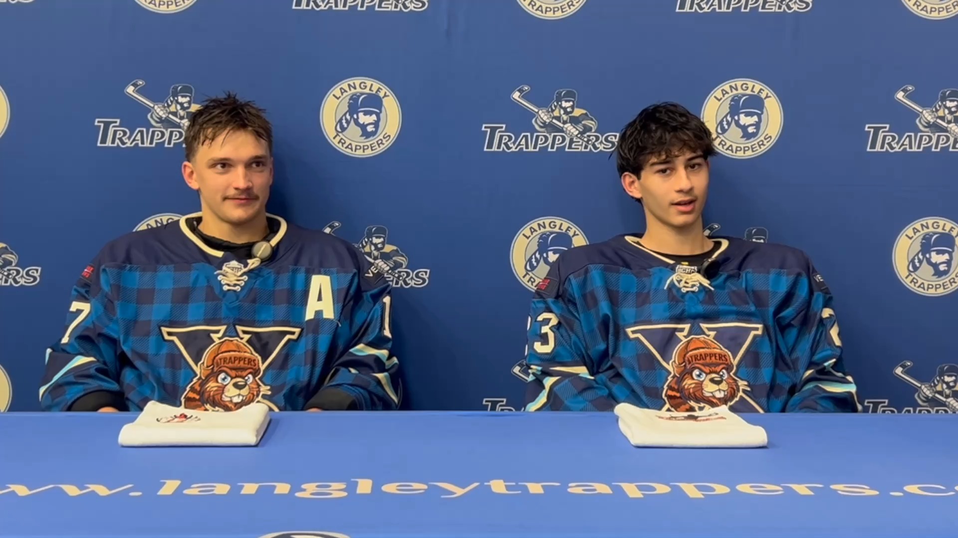 Langley Trappers forwards Bryson Patkau and Ethan Caruso meet with the media after the Trappers' 6-1 win over the Richmond Sockeyes

Both players were key pieces to a powerplay that scored five times on Wednesday night!

The Trappers' next home game is Sunday, Oct. 25th at 4pm

Go TRAPPERS Go!