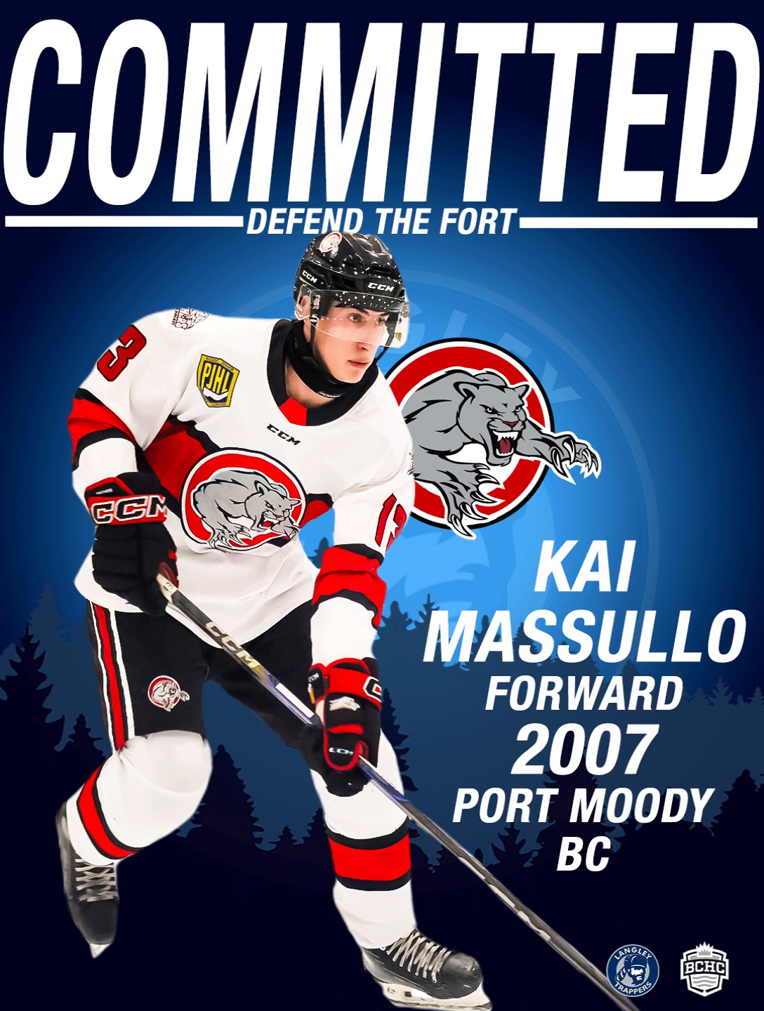 The Langley Trappers are proud to announce the commitment of Kai Massullo (Forward-2007). Massullo joins the Trappers from the Port Moody Panthers of the PJHL and played his minor hockey for the Port Moody Minor hockey Association. “Kai is a hard working, eager and fast forward who is learning quickly. He’s jumping into important rolls for the team and we feel will be more and more of an asset as the season progresses”—Trappers Coaching Staff. 

Kai is a welcomed addition to the team and we are excited to see him in the Trappers Cream and Blue this season.

Go TRAPPERS Go!

#defendthefort #rolltrapps trapphouse